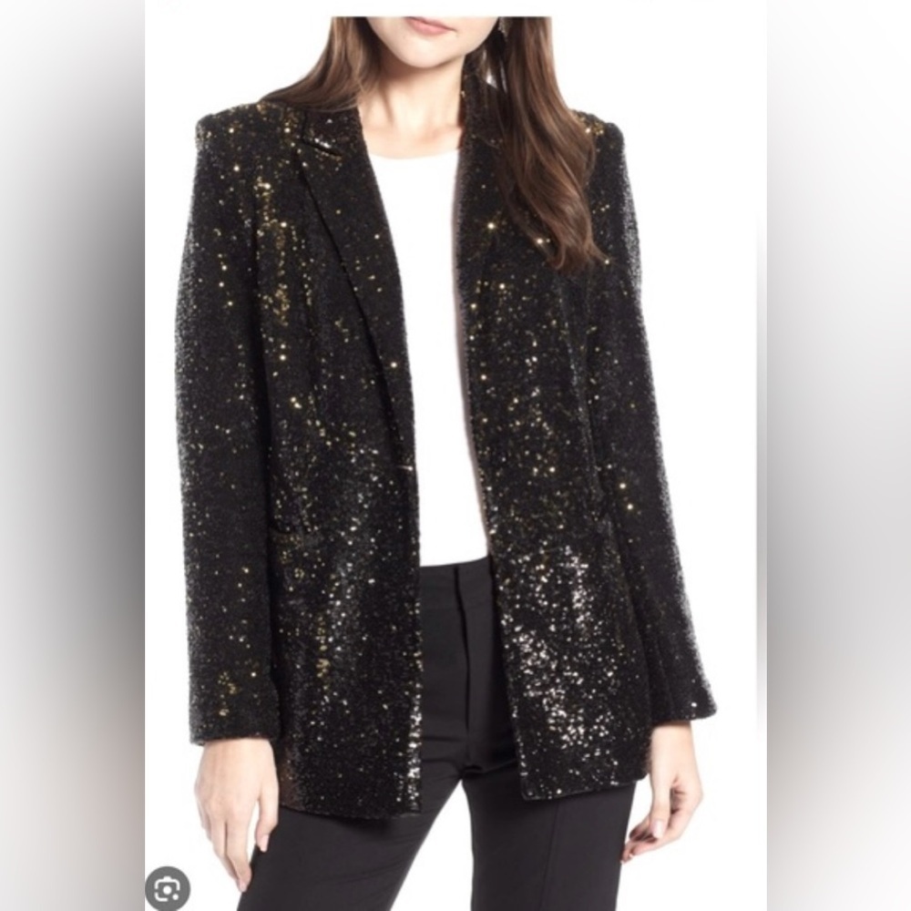 Something Navy Black Sequin Blazer Size: M